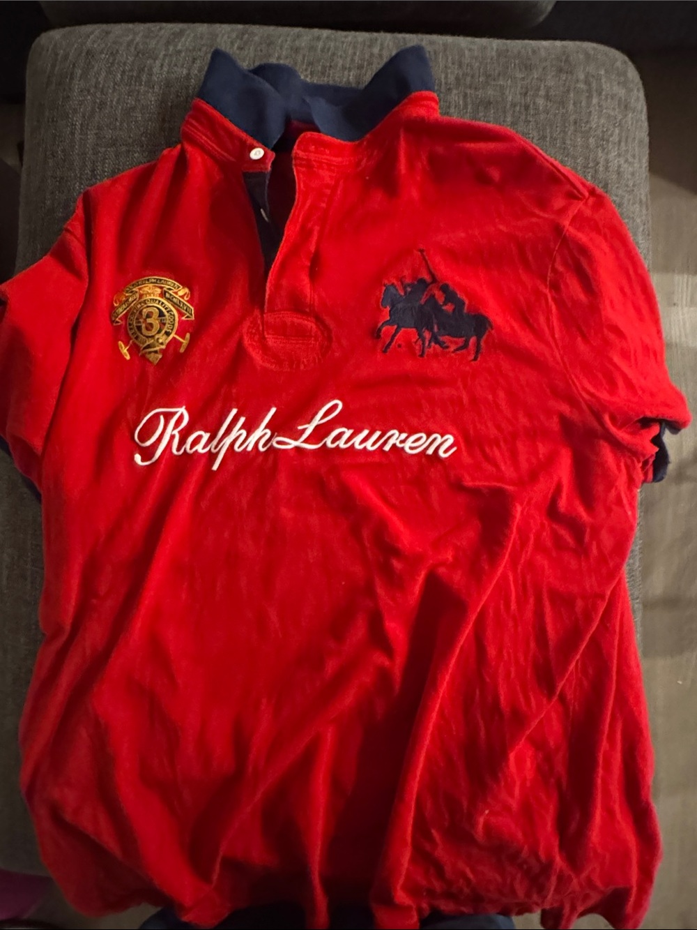 Ralph Lauren Red Polo with Embroidered Crest and Script